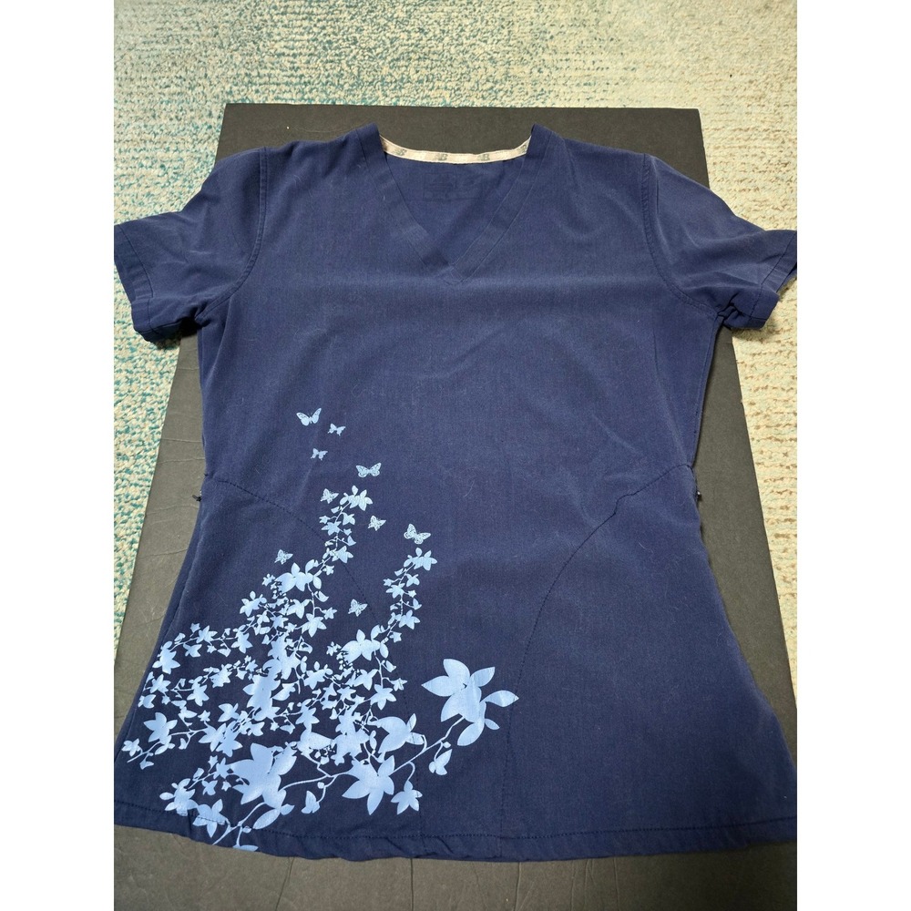 2 New Balance Women Scrub Butterfly/Floral Accents side zip pockets blue/red (A)